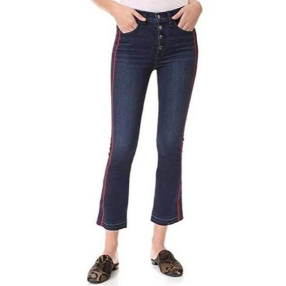 Veronica Beard Dark Blue Ankle Jeans with Red Stripe